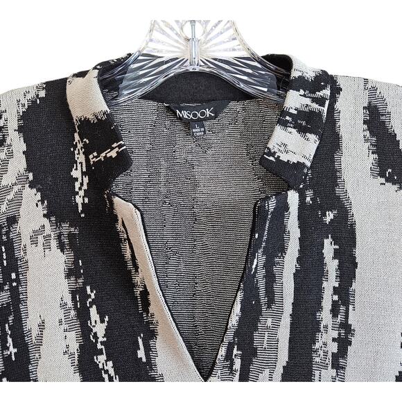 MISOOK Women's L Dress Midi Brushstroke Pattern Black Gray Tie Belt Knit Classic - Picture 3 of 9